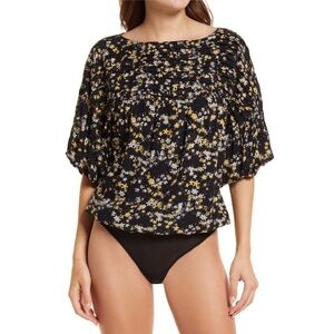 Free People‎ Intimately Dessa Floral Puff Sleeve Bodysuit